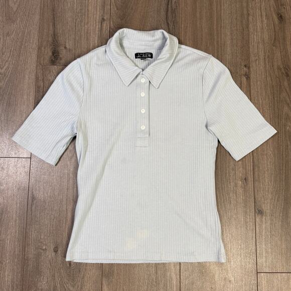 J.Crew Premium Rib Short Sleeve Polo Shirt Womens M Light Blue Collared Stretch - Picture 2 of 7